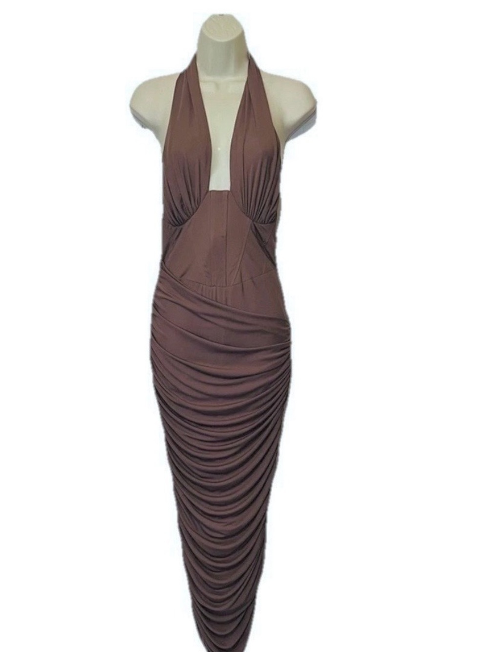 ASOS‎ Design Halter Dress, Form Fitting, Color Brown, Size 0 - Picture 2 of 13